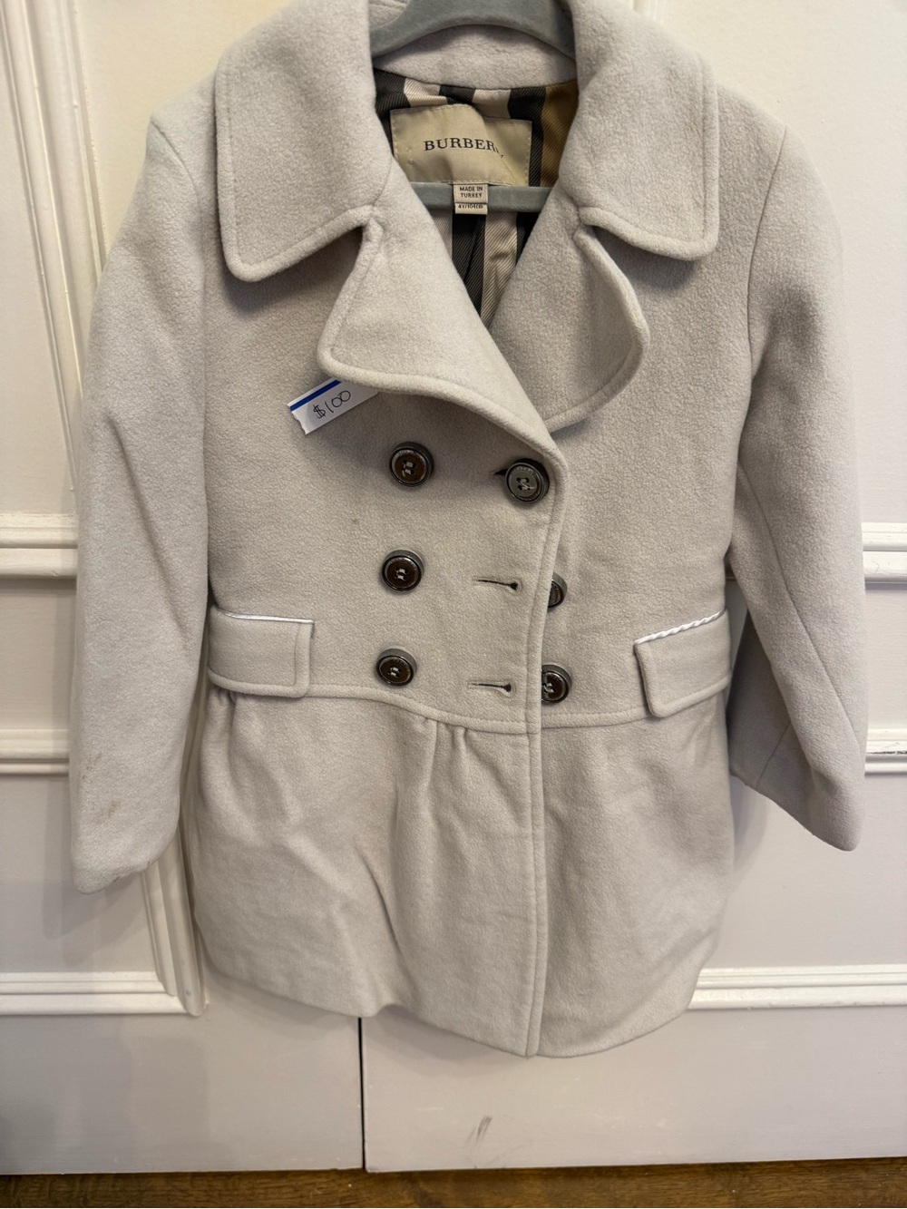Burberry Light Gray Double-Breasted Wool Peacoat